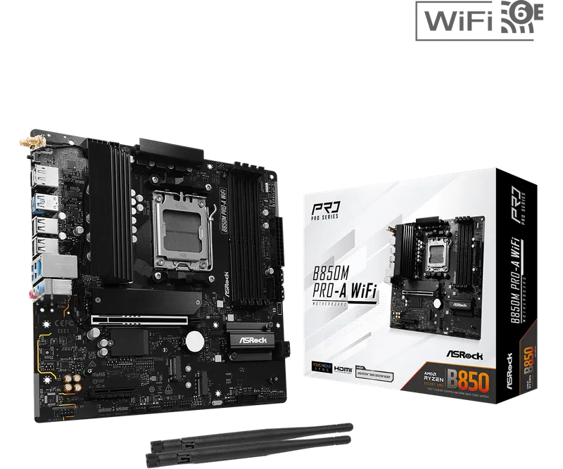 ASRock B850M Pro-A WiFiと付属品の公式製品画像